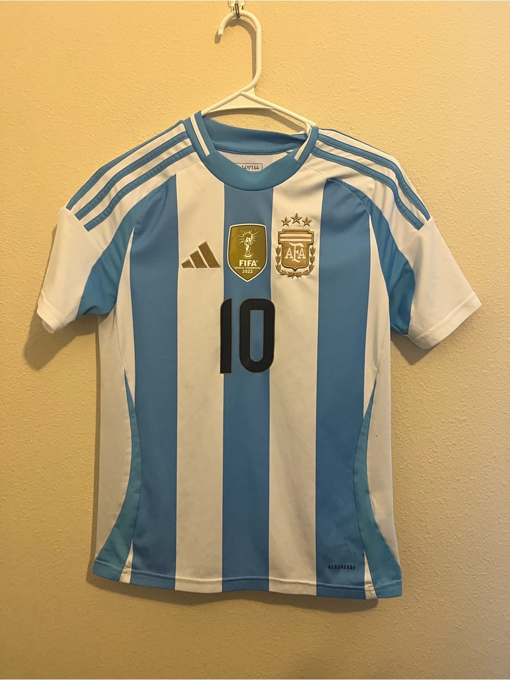 adidas White and Light Blue Striped Soccer Jersey